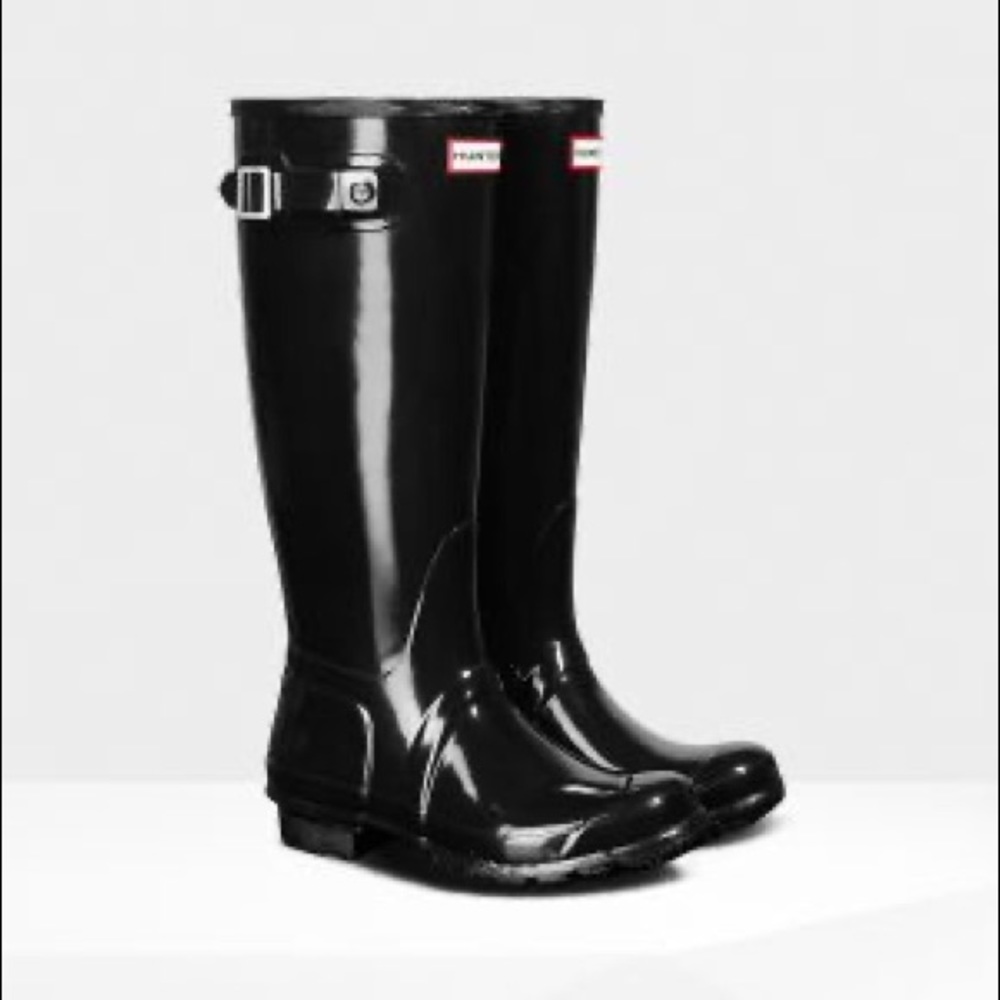 Hunter Original Black Adjustable Gloss Rain Boots - Picture 2 of 15